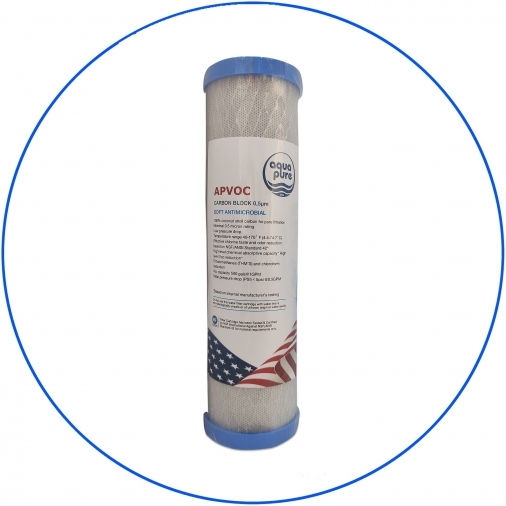 Aqua Pure Ersatz-Wasserfilter für die Arbeitsplatte und unter der Arbeitsplatte aus Aktivkohle 10" APVOC 0.5 μm (Mikrometer)