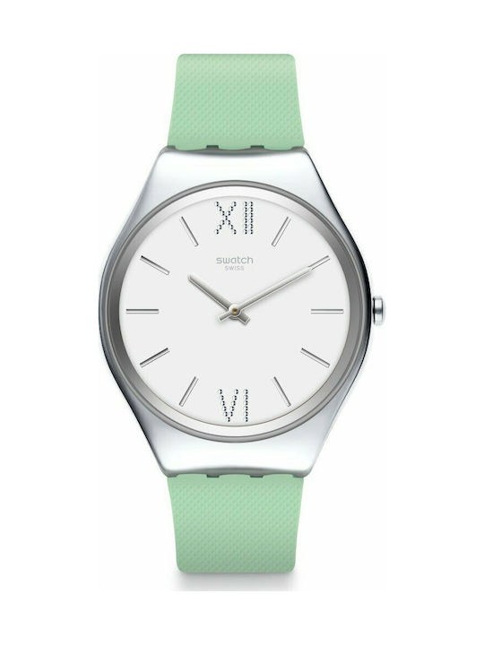 Swatch Skin Aloe Uhr mit Türkis Kautschukarmband