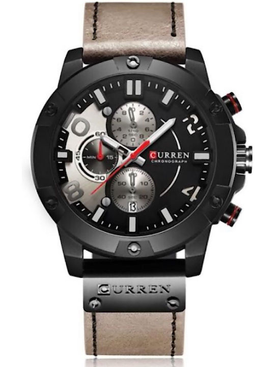 Curren Ανδρικό Ρολόι 48mm Χρονογράφος Μπαταρίας με Μπεζ Δερμάτινο Λουράκι
