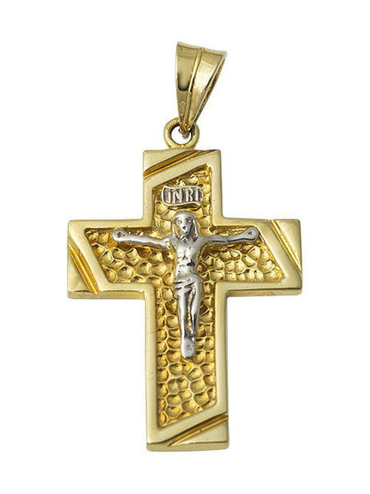 K18 Bicolour Cross, With Crucifix.