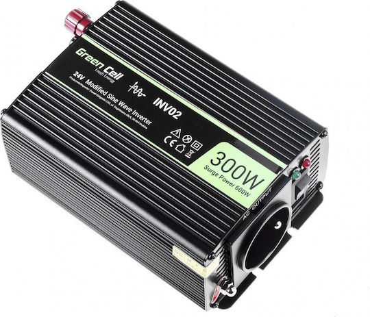 Green Cell Power Inverter für Autos Modifizierte Sinuswelle 600W zur Umwandlung von 24V DC in 230V AC mit 1xUSB