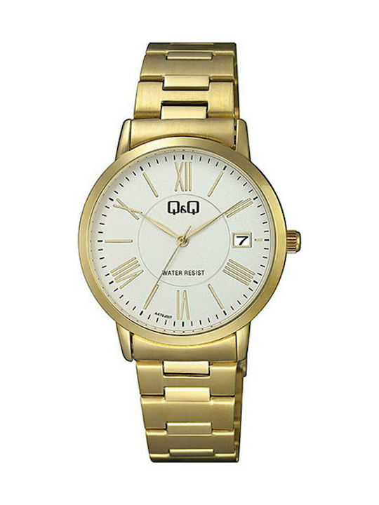 Q&Q Watch Battery with Gold Metal Bracelet