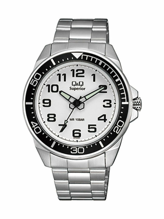 Q&Q Ανδρικό Ρολόι 40mm Μπαταρίας με Ασημί Μεταλ...