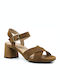 Geox D Genziana Leather Women's Sandals Anatomic with Chunky Medium Heel In Tabac Brown Colour