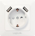 LogiLink Μονή Χωνευτή Πρίζα Ρεύματος με 2 Θύρες USB Λευκή