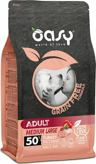 Oasy 2.5kg Trockenfutter ohne Getreide für erwachsene Hunde mittlerer & großer Rassen mit Türkei