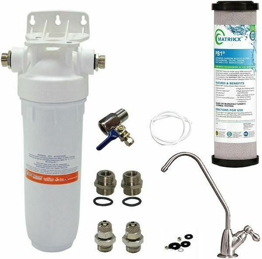 Atlas Filtri Dp Water Filtration System Single Under Sink / Central Supply Micron ½" with Faucet & Replacement Filter Matrikx PB1 0.5 μm 150085