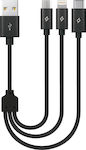 TTEC Regular USB to Lightning / Type-C / micro USB Cable Μαύρο 0.3m (2DK31)