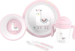 Interbaby Feeding Set Παιδικό Σερβίτσιο Φαγητού made of Melamine Pink 5pcs SET18