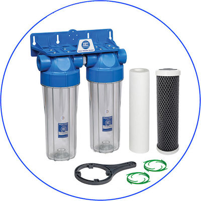 Aqua Filter 2-Stage Under Sink / Central Supply Water Filter System Home Solution Eco FCPS2BL with 10" Replacement Filter