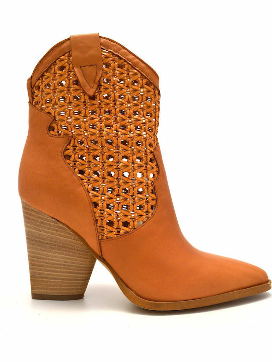 Leather Women's Chelsea Boots with High Heel Tabac Brown