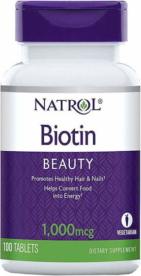 Natrol Biotin Beauty Vitamin for Hair, Skin & Nails 1000mcg 100 caps