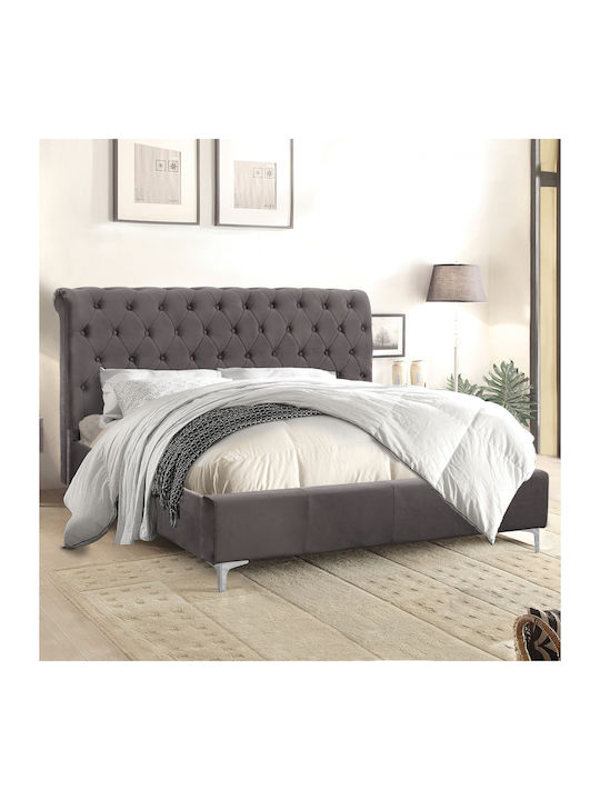 Queen Κρεβάτι Υπέρδιπλο Επενδυμένο με Ύφασμα Γκρι 160x200cm