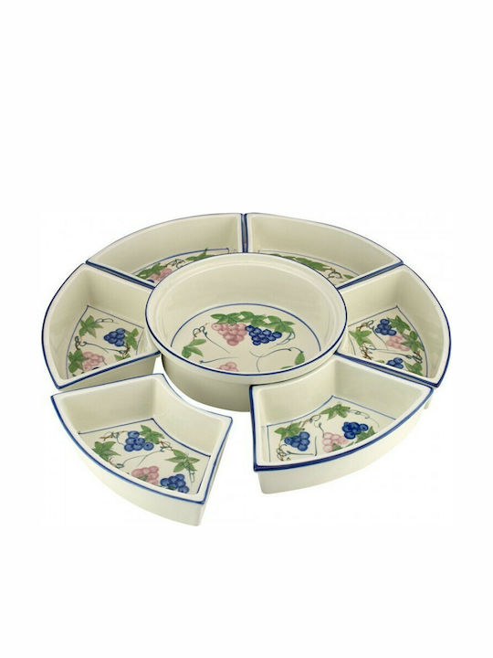 WM Collection Porcelain Dessert Divided Serving Plate with 7 Positions White Ø45cm 7pcs