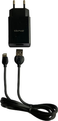 Awei Lightning Cable & USB Wall Adapter Μαύρο (C-13L)
