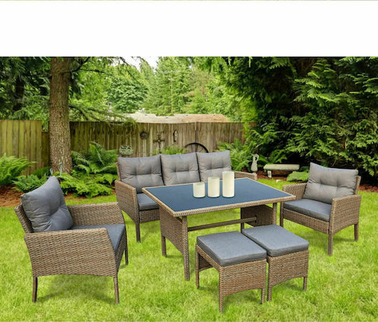 Garten- und Outdoor-Möbelsets Speisesaal California mit Kissen Natürliche 6 Stück E6755,1