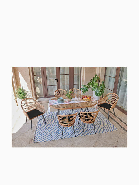 Set Sala De Mese Pentru Exterior Salsa 7 Piese Negru Cu Perne E280 S