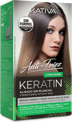 Kativa Keratin Anti-Frizz Xtra Shine Straightening without Iron Set de îngrijire a părului cu keratină pentru îndreptare cu Șampon, Mască și Balsam 3buc