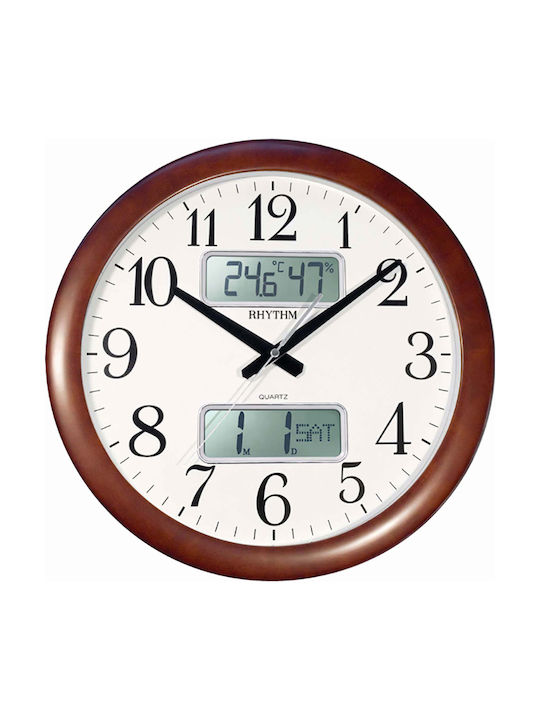 Rhythm Silent Wall Clock Wooden Brown Ø41cm