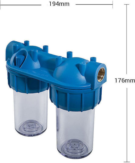 Atlas Filtri Mignon Duplex Plus S-3P SX AS Συσκευή Φίλτρου Νερού Διπλή Κεντρικής Παροχής / Κάτω Πάγκου Διατομής ½"