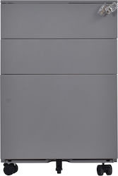 Office Storage Metal Drawer with Wheels, Lock & 3 Drawers Grey L39xW52xH60cm