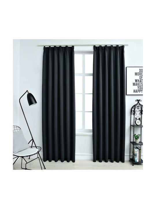 vidaXL Set Blackout Curtains With Pencil Pleat Black 140x245cm