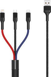 XO Braided USB to Lightning / Type-C / micro USB Cable Πολύχρωμο 1,2m (GSM095439)