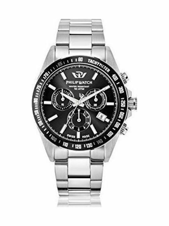 Philip Watch Caribe Ceas Bărbați 42mm Cronograf Baterie cu Brățară Argintie din Oțel Inoxidabil