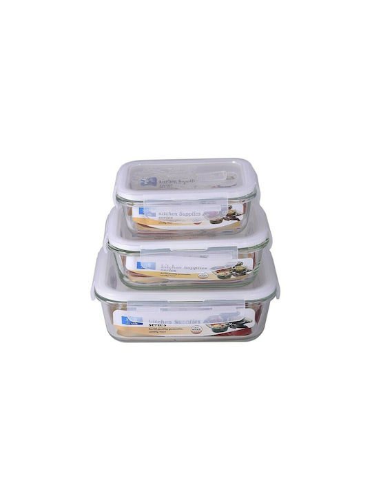 Lunch Box Glass White 3pcs