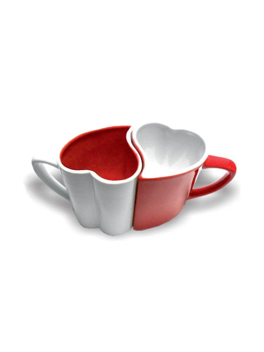 Romantic Mugs White & Red Cană Ceramică Albă 260ml 2buc