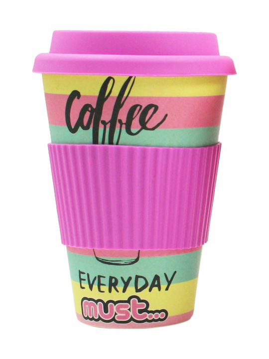 Rainbow Bamboo Cup with Lid Pink 480ml