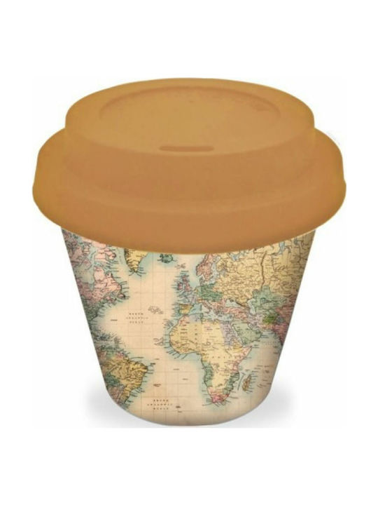 iDrink Old Map Bamboo Cup with Lid Yellow 90ml