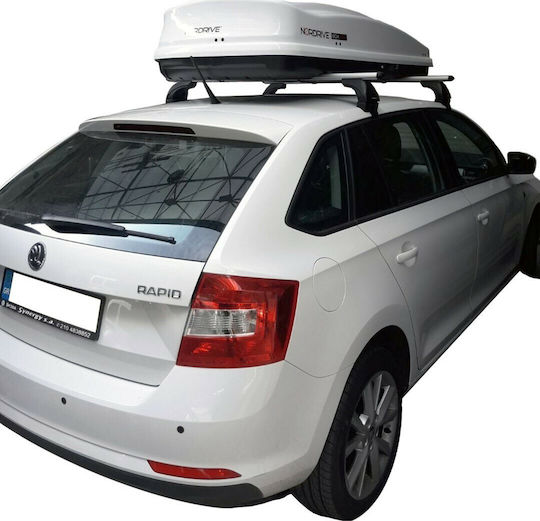 Nordrive Autodachträger Aluminium Box 430 für Skoda Rapid 5D 2013+ mit Dachträgerfüßen und Schloss