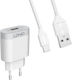 Ldnio Φορτιστής με Θύρα USB-A και Καλώδιο USB-C 18W Quick Charge 3.0 Λευκός (A303Q)