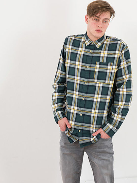 Jack & Jones Cămașă Bărbătească Cu mânecă lungă Bumbac Verificat Green / Yellow