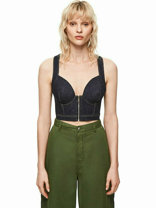 Pepe Jeans Dua Lipa Erika Crop Top Με Τιράντα Μπλε