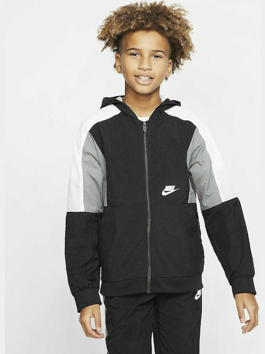 Nike Αθλητική Παιδική Ζακέτα με Κουκούλα Μαύρη Woven
