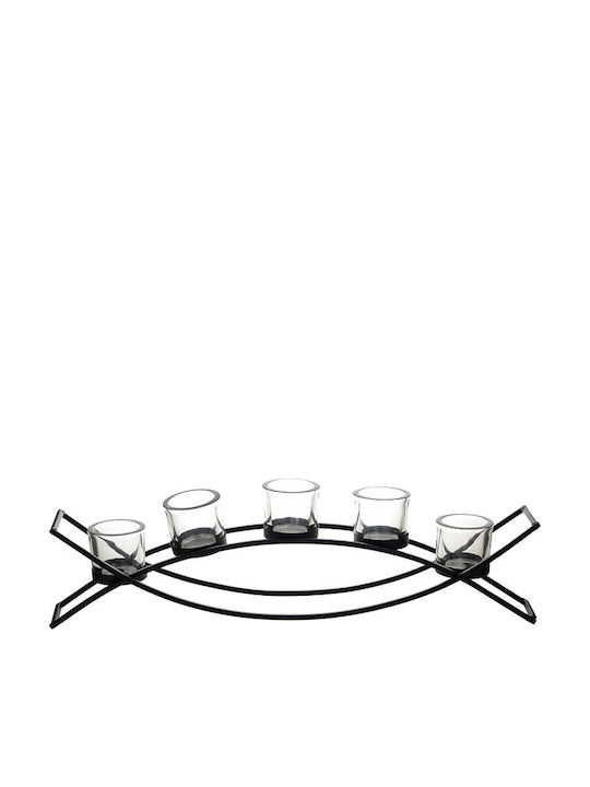 Click Candle Holder Metal 5 Seats in Black Color 54x9x17cm 1pcs