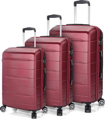 Benzi Travel Suitcases Hard Burgundy Maximum Height 68cm with 4 Wheels Set of 3pcs