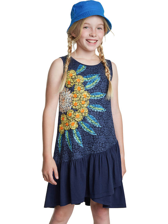 Jiutepec Παιδικό Φόρεμα Αμάνικο Floral Navy Μπλε
