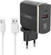 Ldnio Charger with USB-A Port and USB-C Port and Cable micro USB Quick Charge 3.0 Blacks (A2502Q)