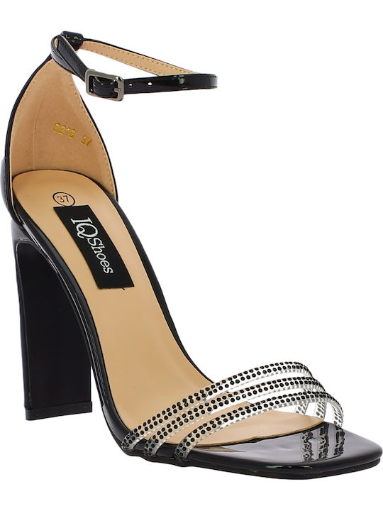 IQ Shoes Women's Sandals S216 with Strass & Ankle Strap Black with Chunky High Heel