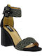 IQ Shoes Suede Women's Sandals KA-0064 Black with Chunky High Heel