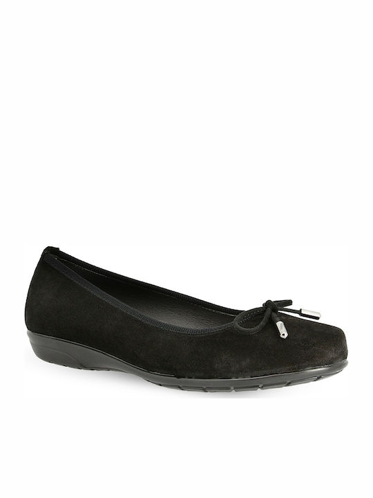 Parex Suede Γυναικείες Μπαλαρίνες σε Μαύρο Χρώμα