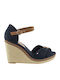Women's Fabric Ankle Strap Platforms Navy Blue