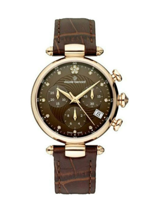 Claude Bernard Dress Code Watch Chronograph with Gold Leather Strap