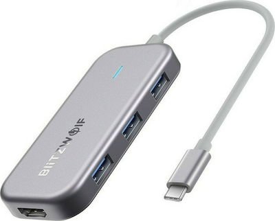 BlitzWolf BW-TH5 USB-C Docking Station με HDMI 4K PD Ασημί