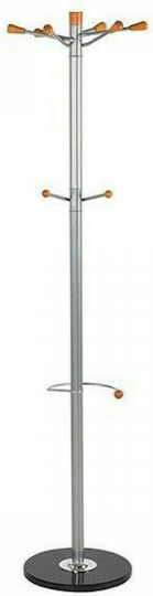 M&T Displays Metallic Coat Rack with Umbrella Holder Silver With Marble Base & Umbrella Stand 35x35x175cm