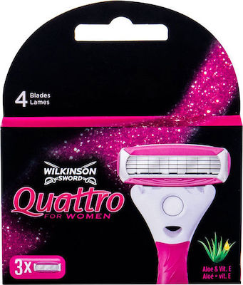 Wilkinson Sword Quattro for Women Ανταλλακτικές Κεφαλές με 3 Λεπίδες & Λιπαντική Ταινία για Ευαίσθητες Επιδερμίδες με Aloe & Vitamin E 3τμχ