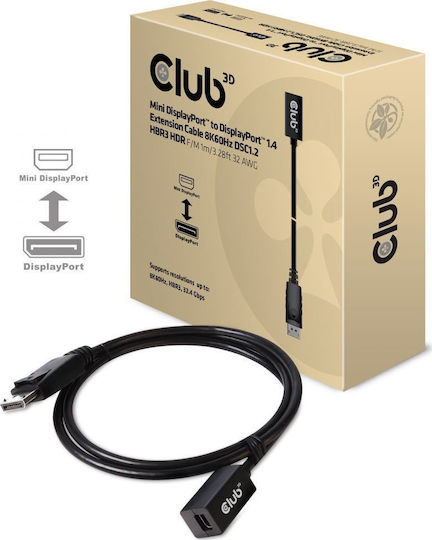 Club3D DisplayPort Cable Male - Mini DisplayPort Female 1m Black
